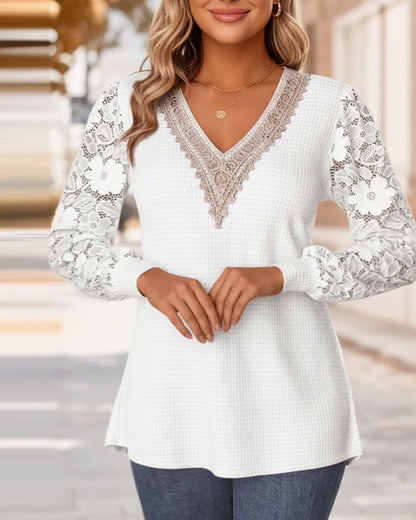 Women's Lace V-Neck Long Sleeve - VibreMode