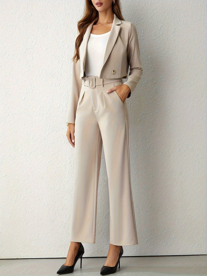 Women's Two-Piece Cropped Suit Set - VibreMode
