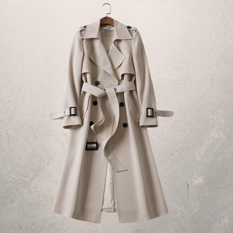 Women's Double Breasted Long Trench Coat - VibreMode