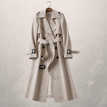 Women's Double Breasted Long Trench Coat - VibreMode