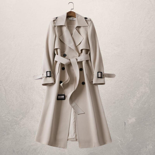 Women's Double Breasted Long Trench Coat - VibreMode