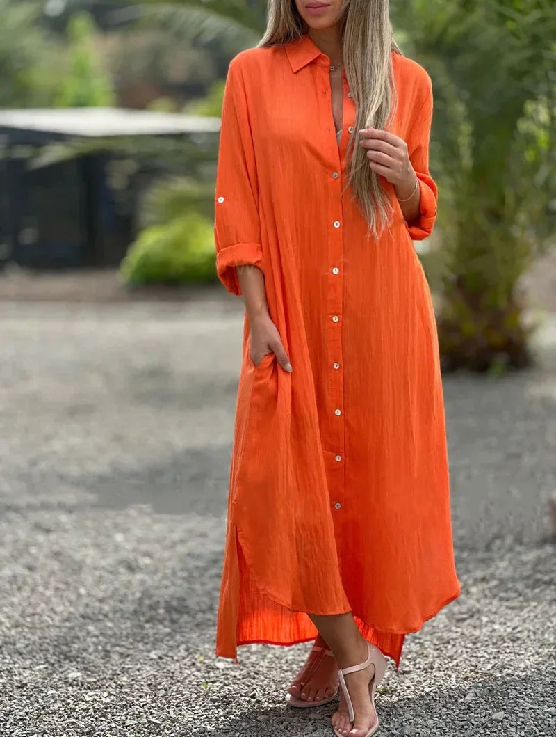 Image of Amber | Women's Button-Down Maxi Shirt Dress