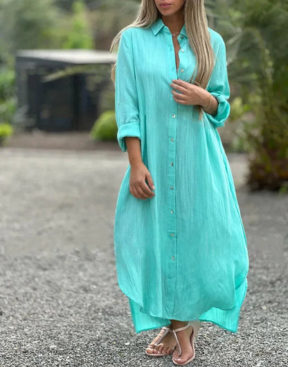 Women's Maxi Shirt Dress Button-Down Amber - VibreMode