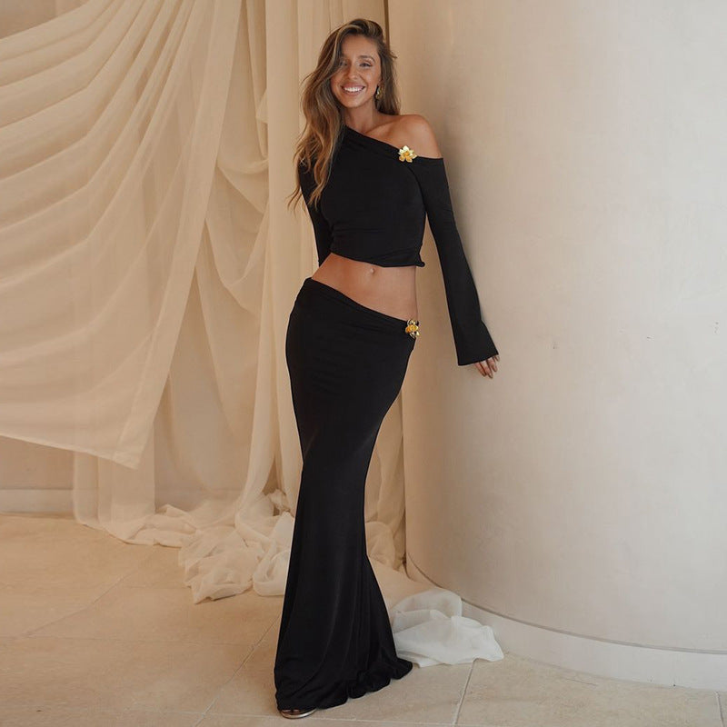 Women's One Shoulder Maxi Skirt Set