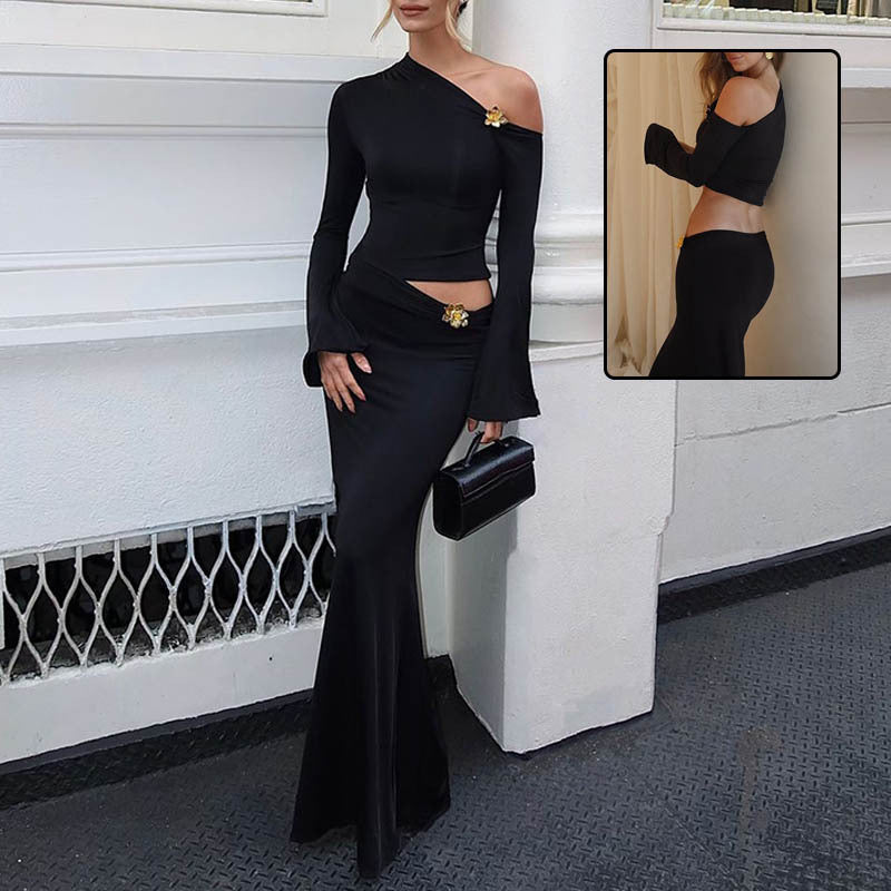 Women's One Shoulder Maxi Skirt Set