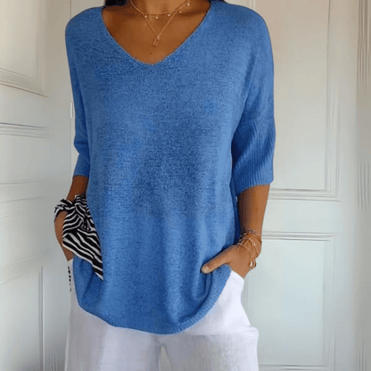 Women's V-Neck Sweater Three-Quarter Sleeves