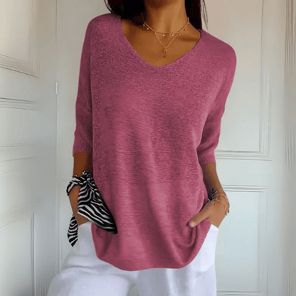 Women's V-Neck Sweater Three-Quarter Sleeves
