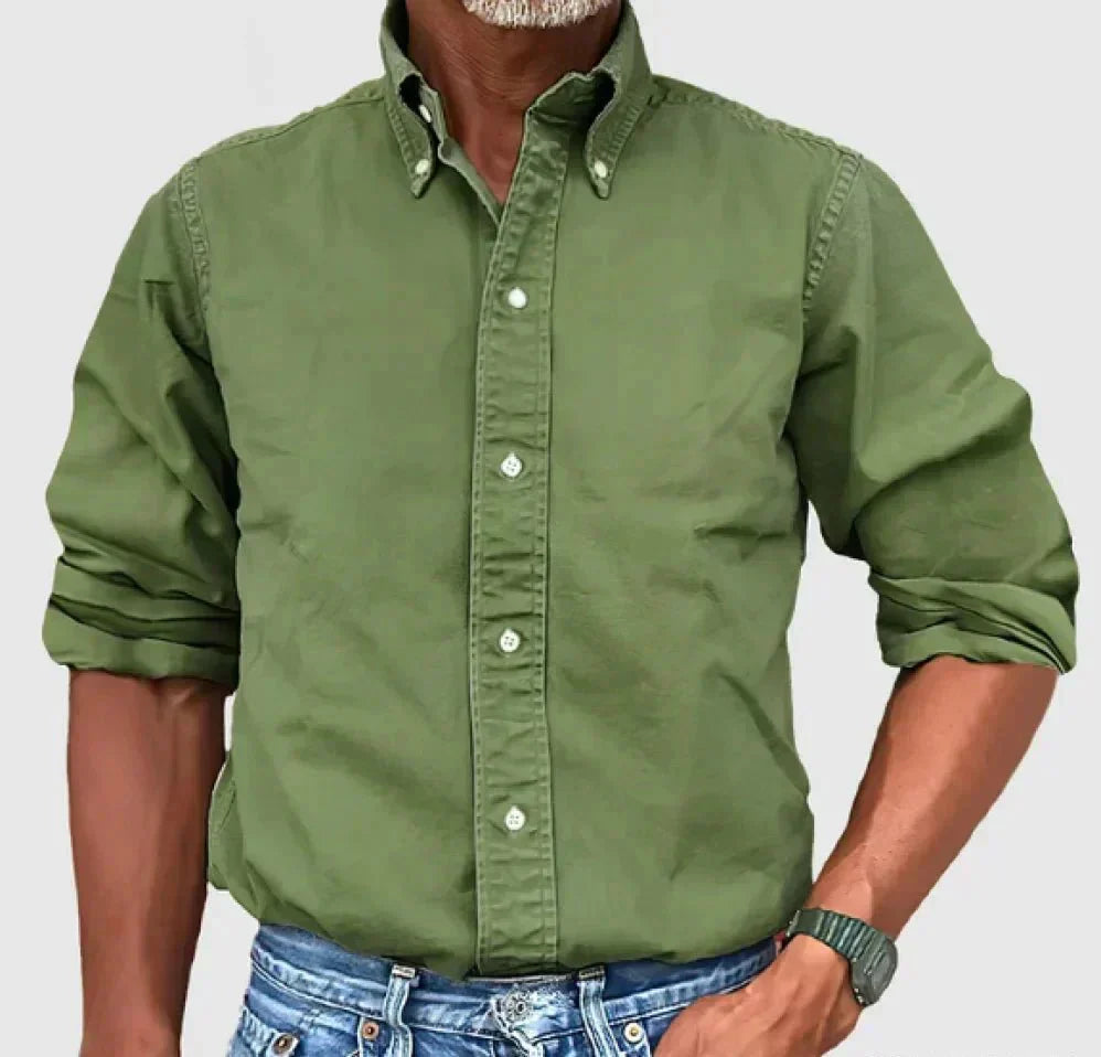 Men's Long Sleeve Button Down Shirt Cotton Fold Down Collar