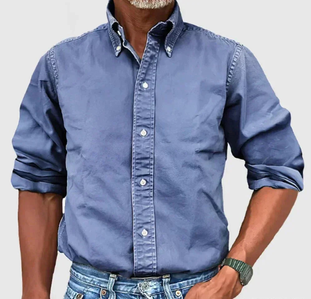 Men's Long Sleeve Button Down Shirt Cotton Fold Down Collar