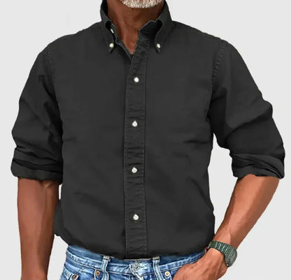 Men's Long Sleeve Button Down Shirt Cotton Fold Down Collar