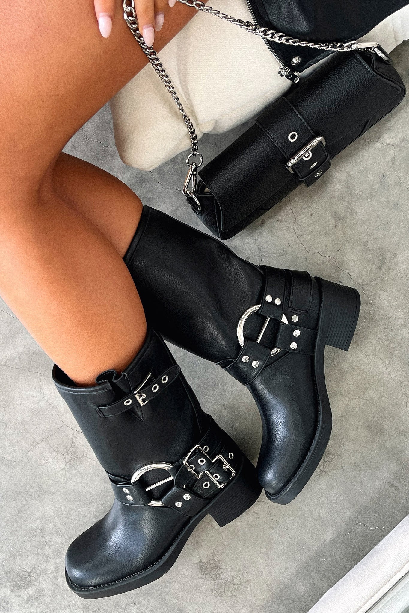 Women's Block Heel Boots Buckle Detail