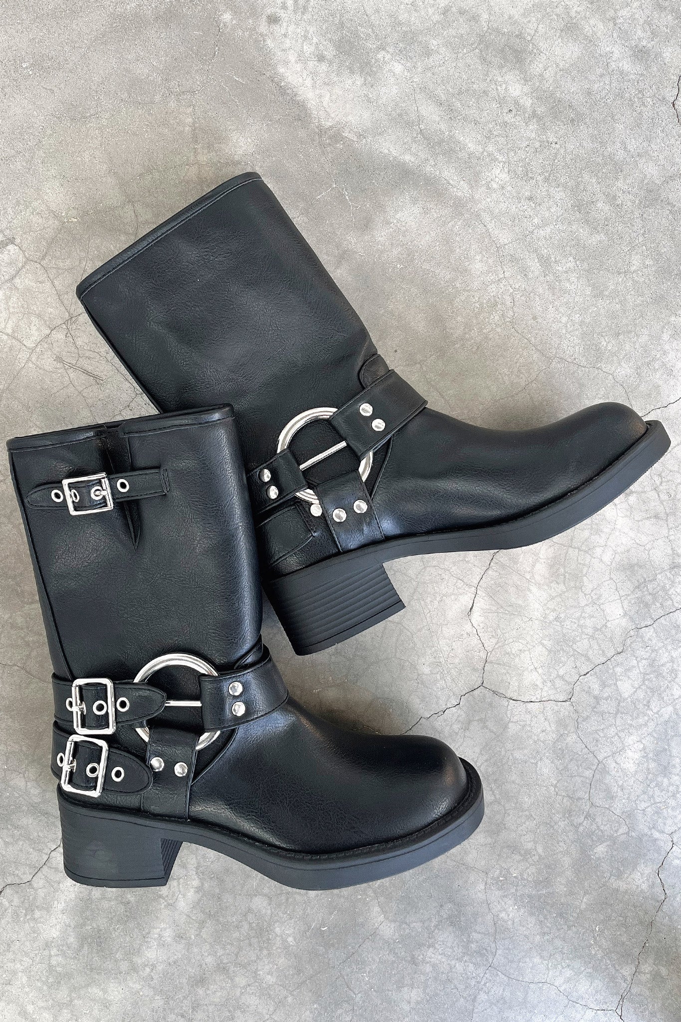 Women's Block Heel Boots Buckle Detail