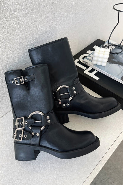Women's Ankle Boots Block Heel Buckle Strap - VibreMode