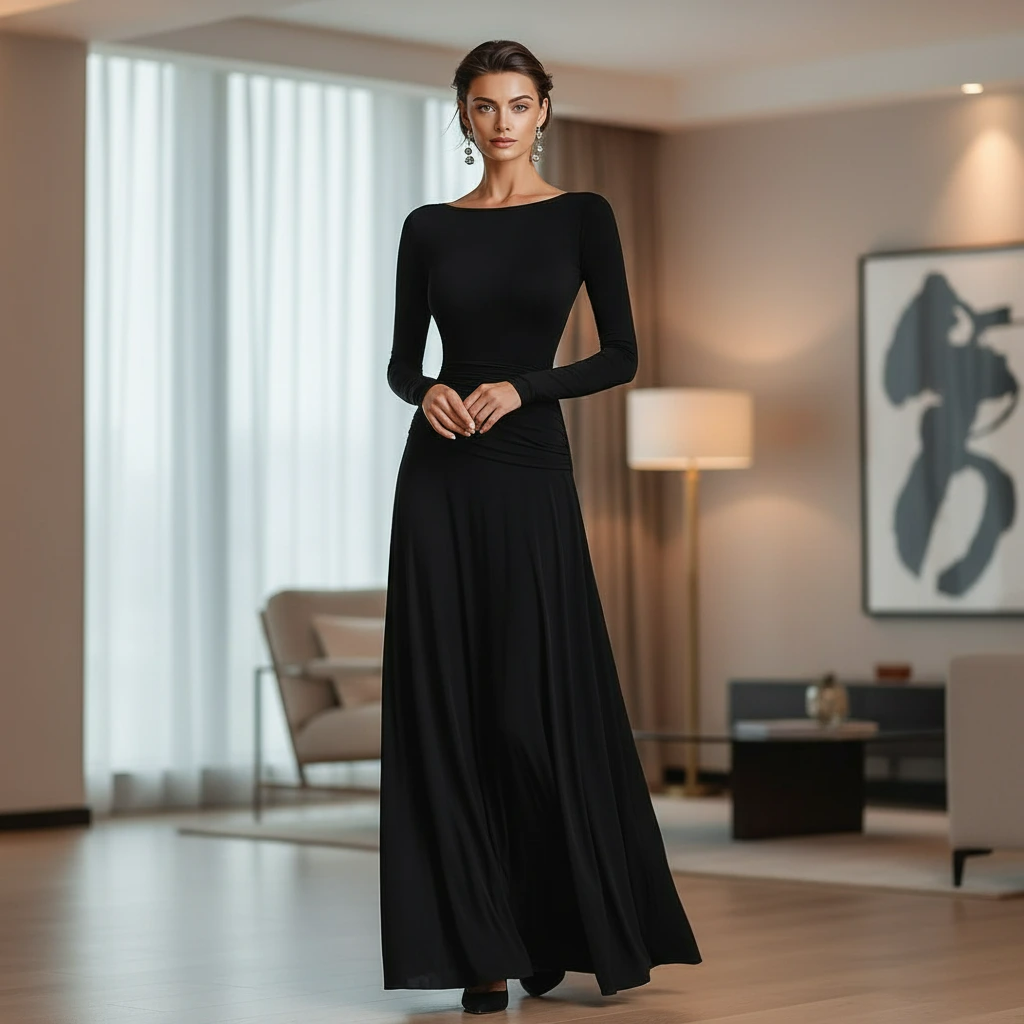 Elegant Floor-Length Sleeve Maxi Dress