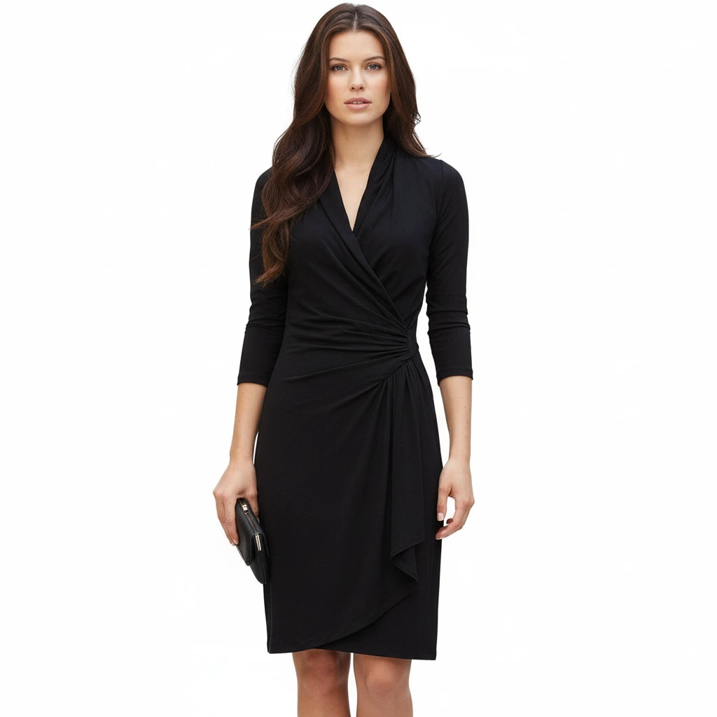 Elegant Ladies' 3/4 Sleeve Wrap Dress - VibreMode
