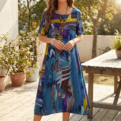 Colorful Floral Knee Length Women's Dress