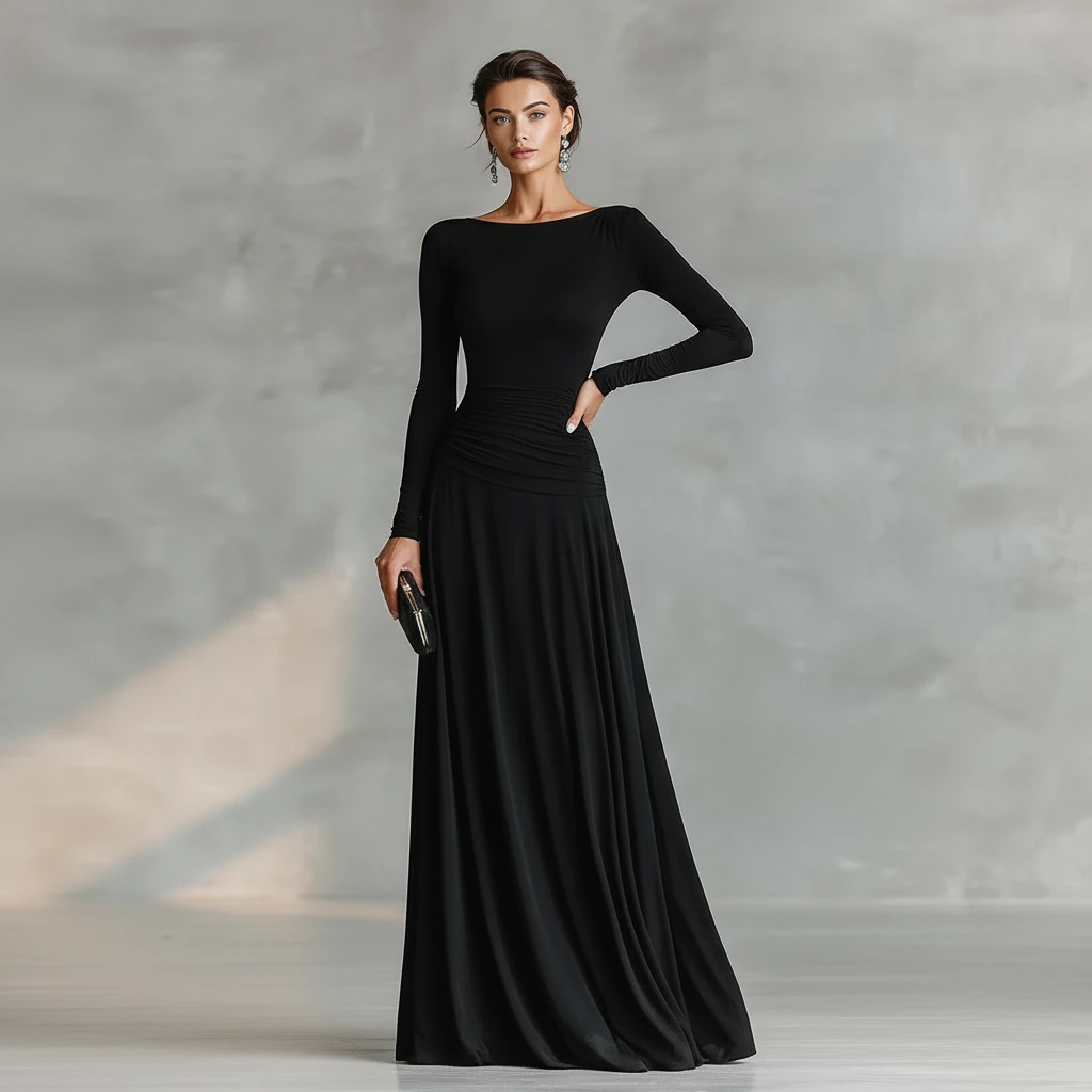 Elegant Floor-Length Sleeve Maxi Dress - VibreMode