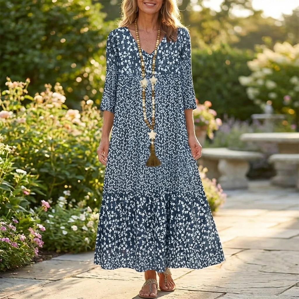 Casual Floral V-Neck Summer Dress - VibreMode