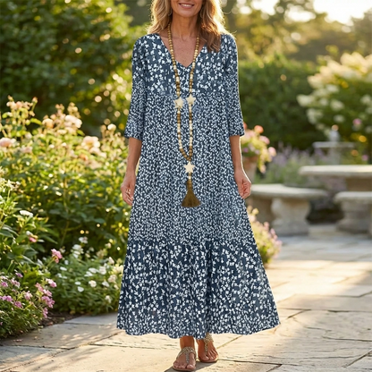 Casual Floral V-Neck Summer Dress - VibreMode