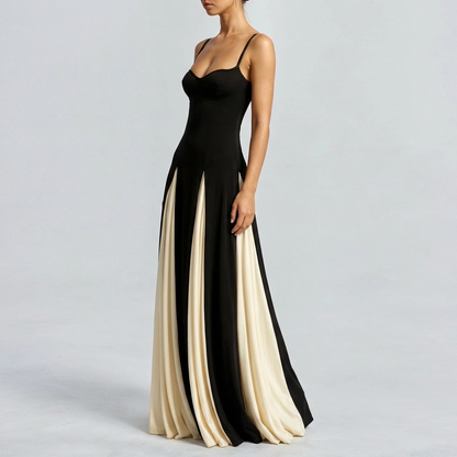 Chic Strap Maxi Dress with Color Block Detail