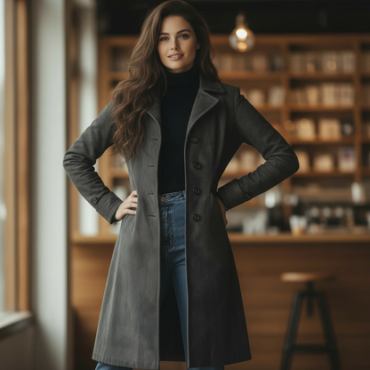Classic Fit Ladies Long Button Coat