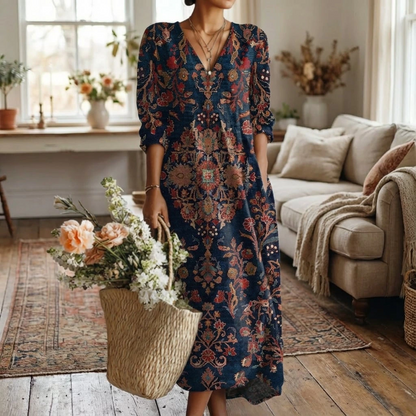 Flowy V Neck Long Summer Dress