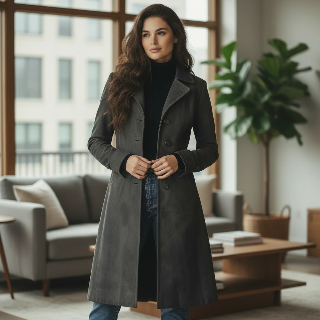 Classic Fit Ladies Long Button Coat - VibreMode