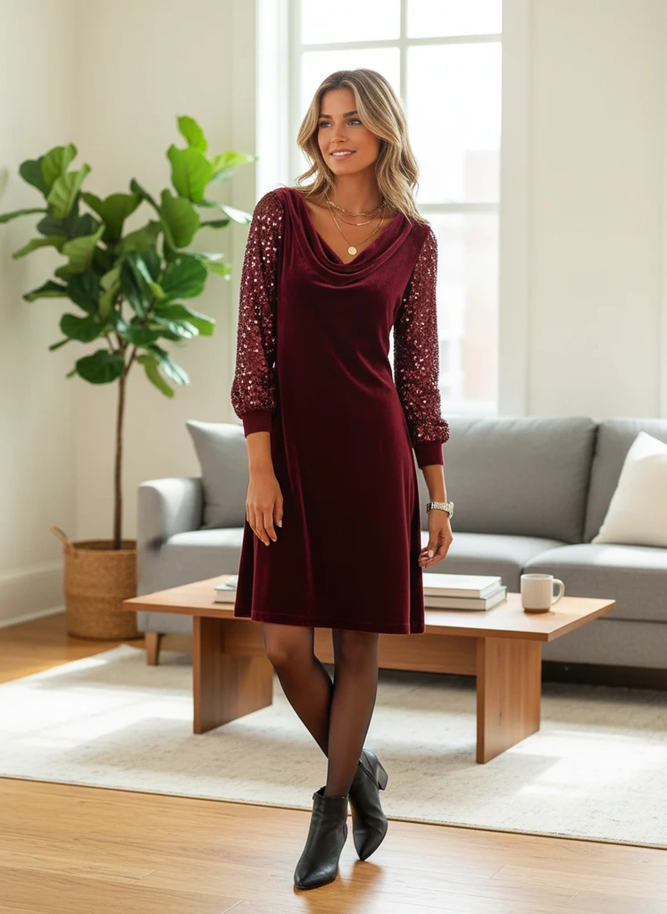 Flowy Sequin Midi Party Dress - VibreMode