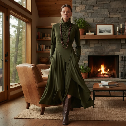 Cozy Crew Neck Knee Length Dress