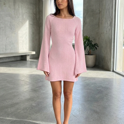 Cozy Sweater Mini Dress with Long Sleeves - VibreMode