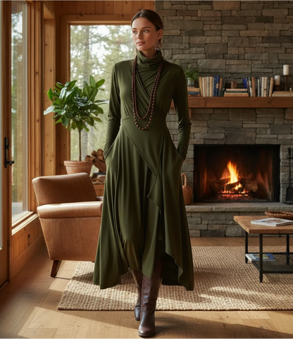 Cozy Crew Neck Knee Length Dress