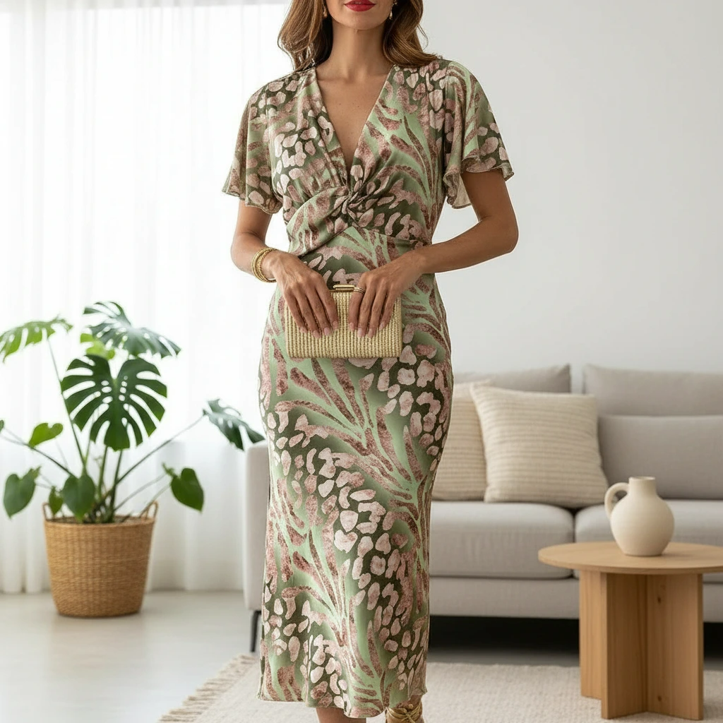 Chic Floral Knee Length Dress - VibreMode
