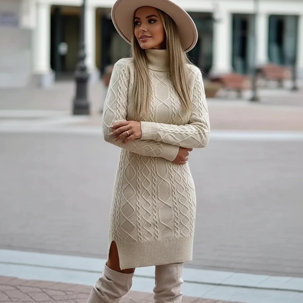 Classic Crew Neck Winter Sweater Dress
