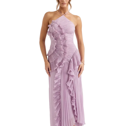 Elegant Pleated Neckline Maxi Formal Gown