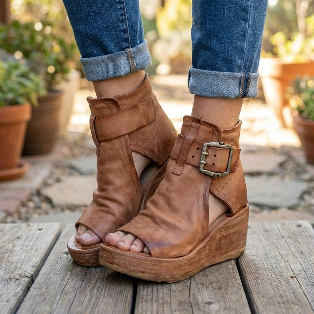 Ladies High Heel Ankle Boots with Strap Buckle - VibreMode