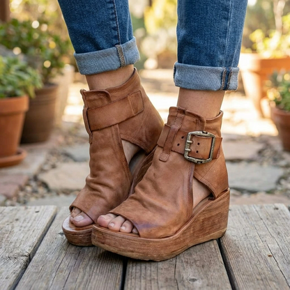 Ladies High Heel Ankle Boots with Strap Buckle - VibreMode