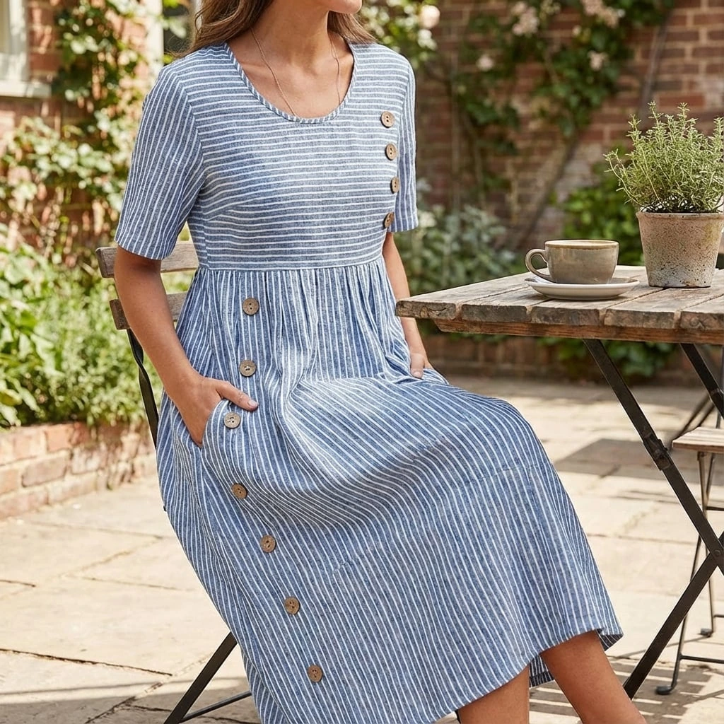 Casual Horizontal Stripe Midi Summer Dress