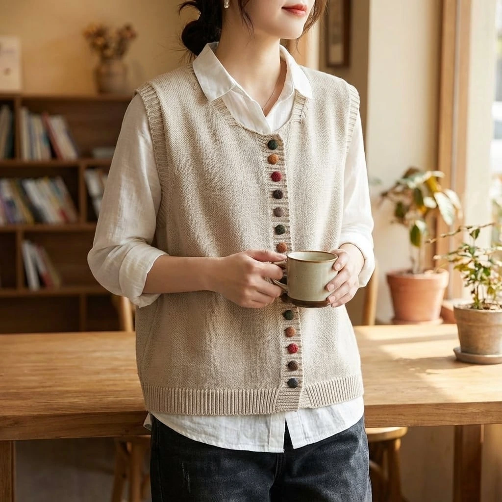 Simple Crew Neck Sweater Vest
