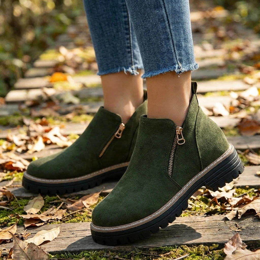 Thick Buckle Low Heel Boots