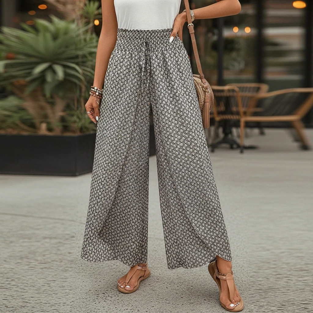 Comfortable Elastic Waist Wide Leg Pants - VibreMode