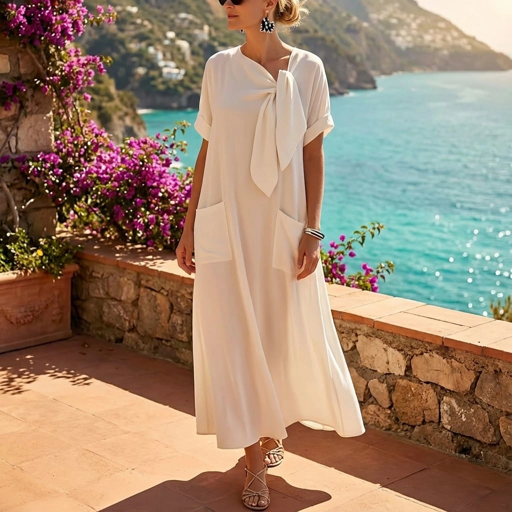 Loose Fit V-Neck Maxi Dress - VibreMode