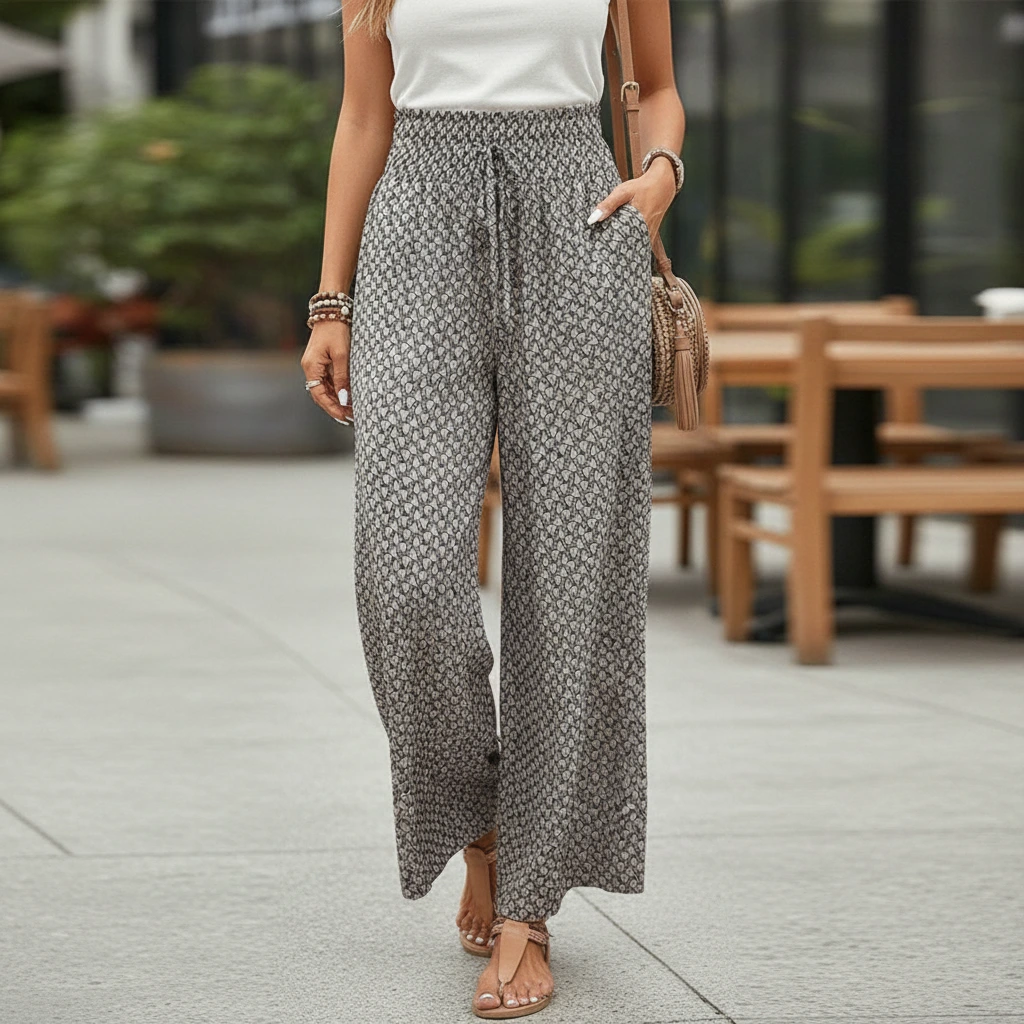 Comfortable Elastic Waist Wide Leg Pants