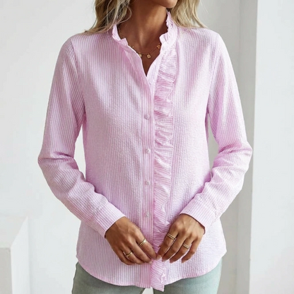 Feminine Gathered Striped Blouse Shirt