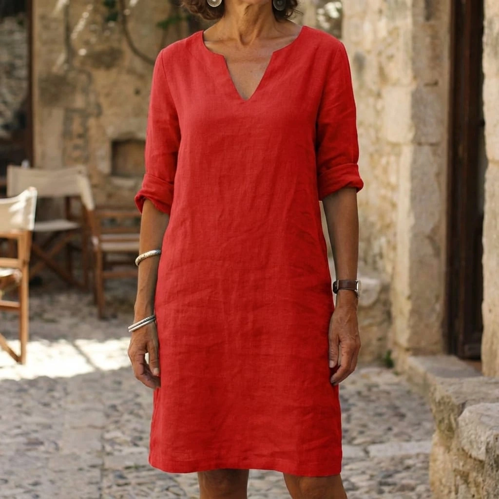 Casual V Neck Knee Length Dress - VibreMode