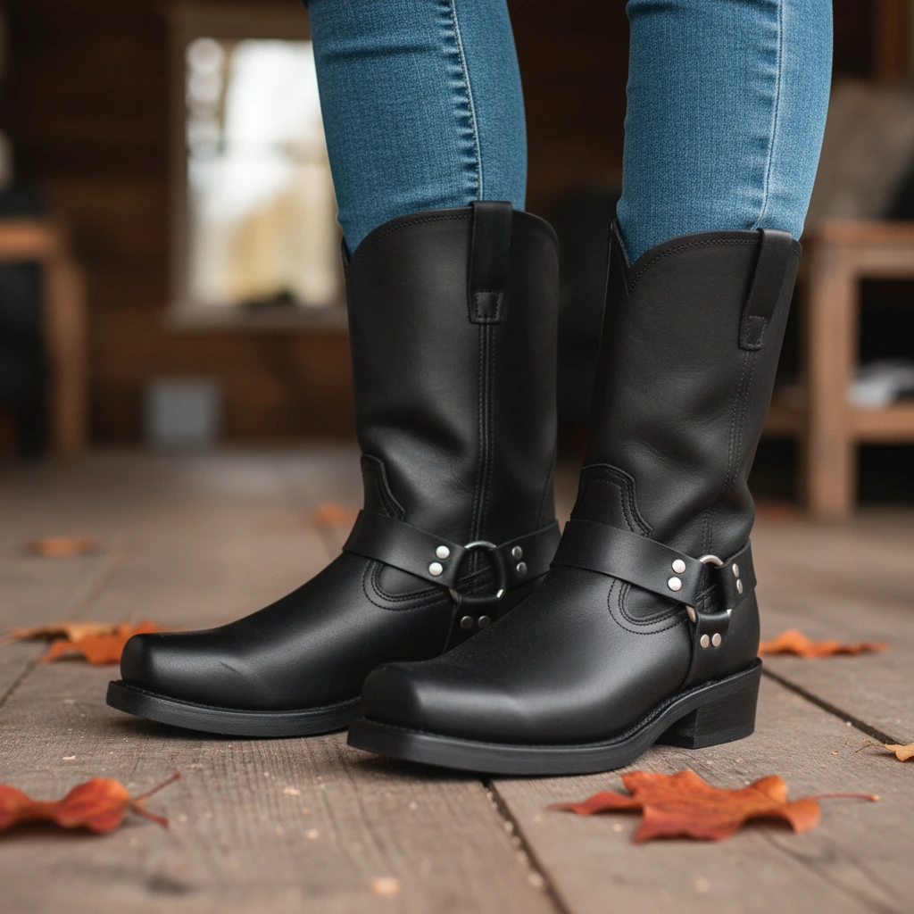 Ladies Low Heel Buckle Boots - VibreMode