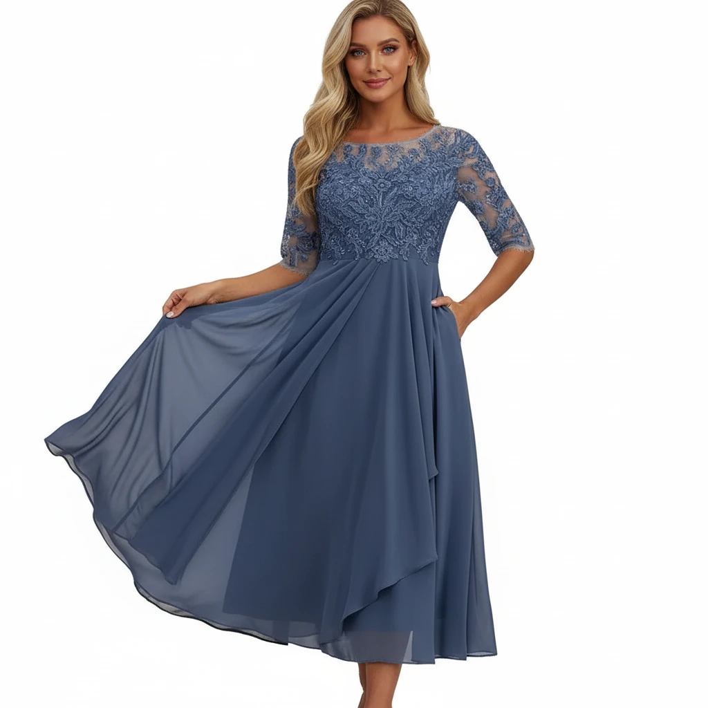 Elegant Lace Sleeve Midi Dress for Women - VibreMode
