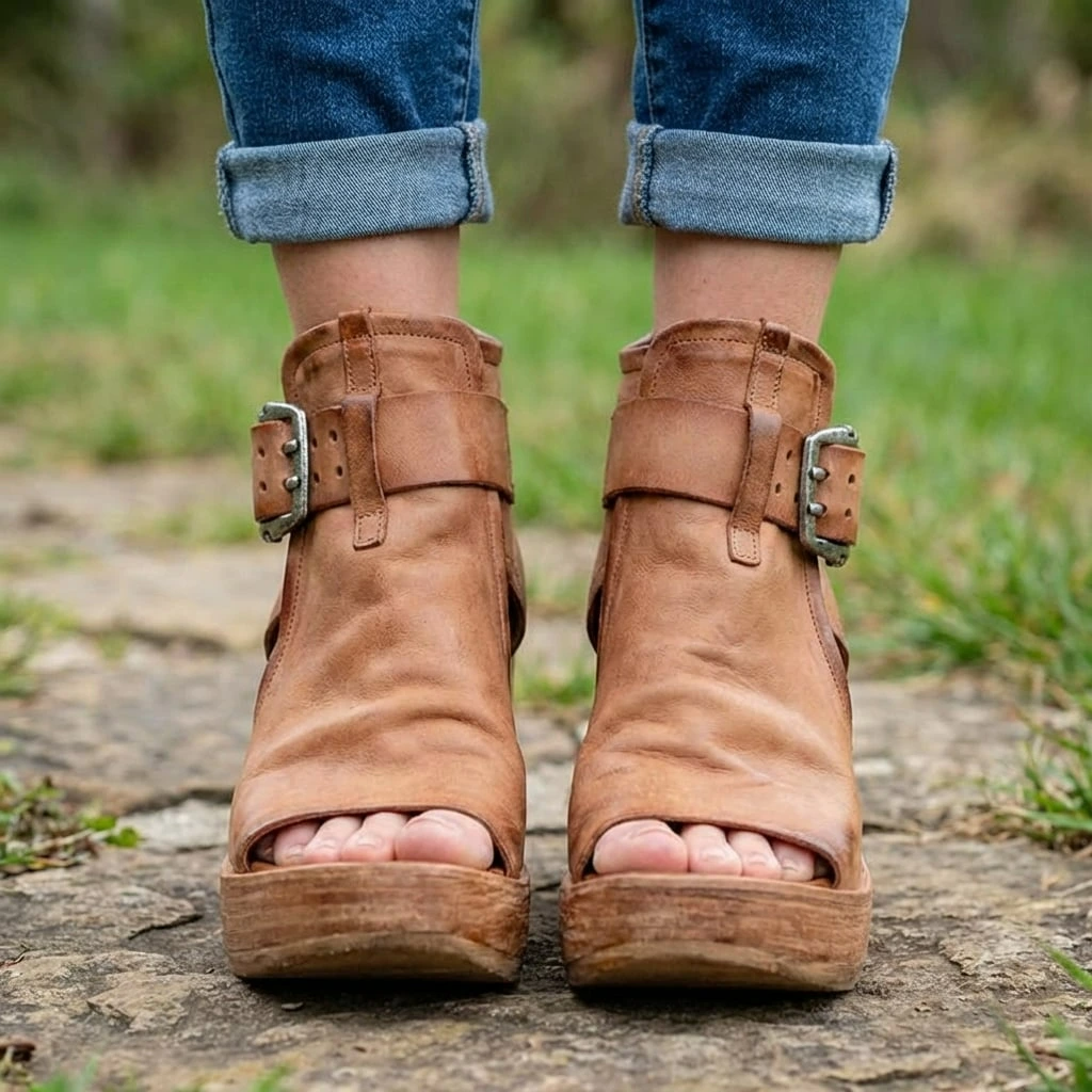 Ladies High Heel Ankle Boots with Strap Buckle