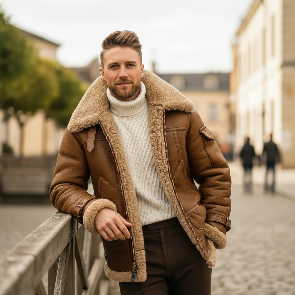 Men's Warm Leather Pilot Jacket - VibreMode