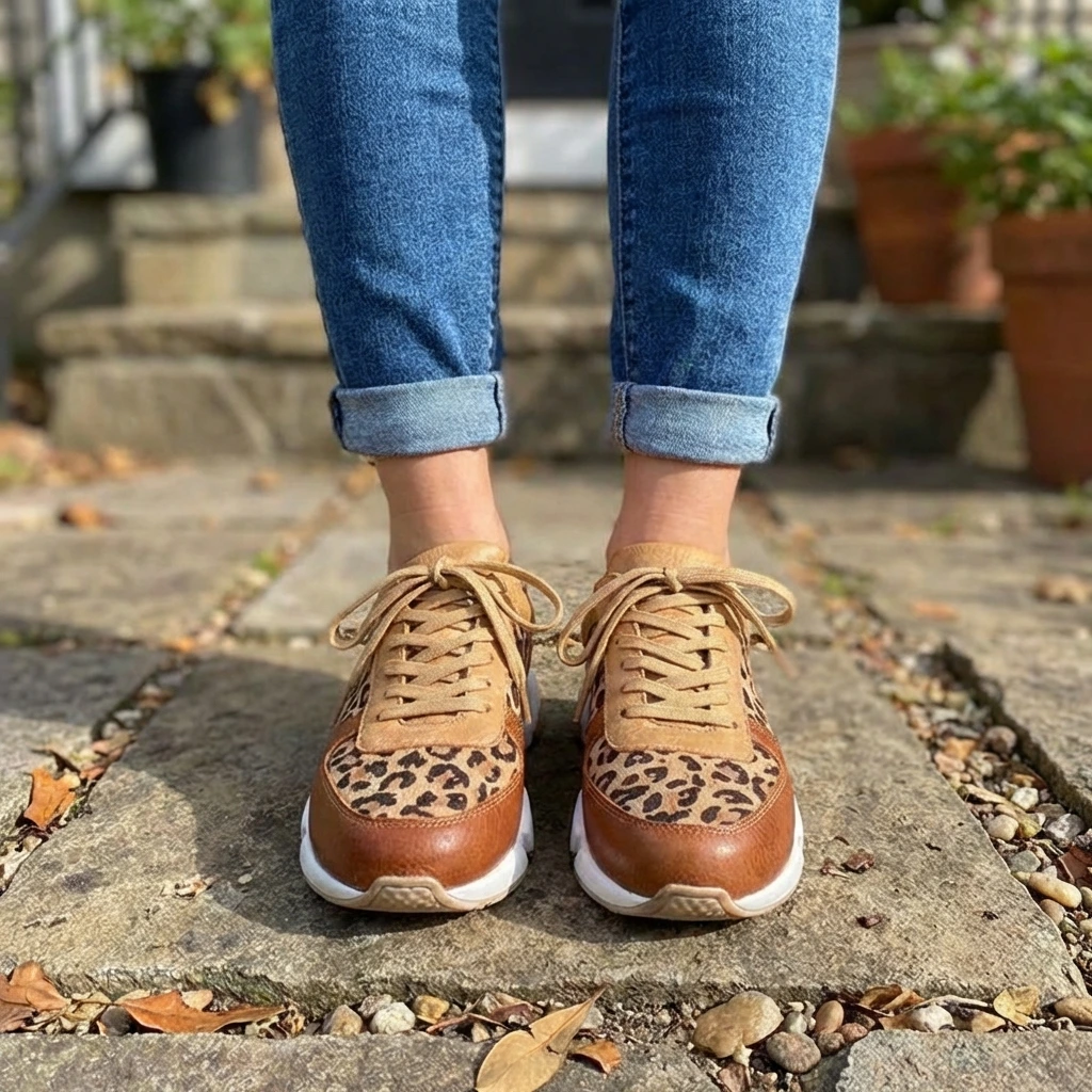 Trendy Leopard Lace Up Sneakers for Women - VibreMode