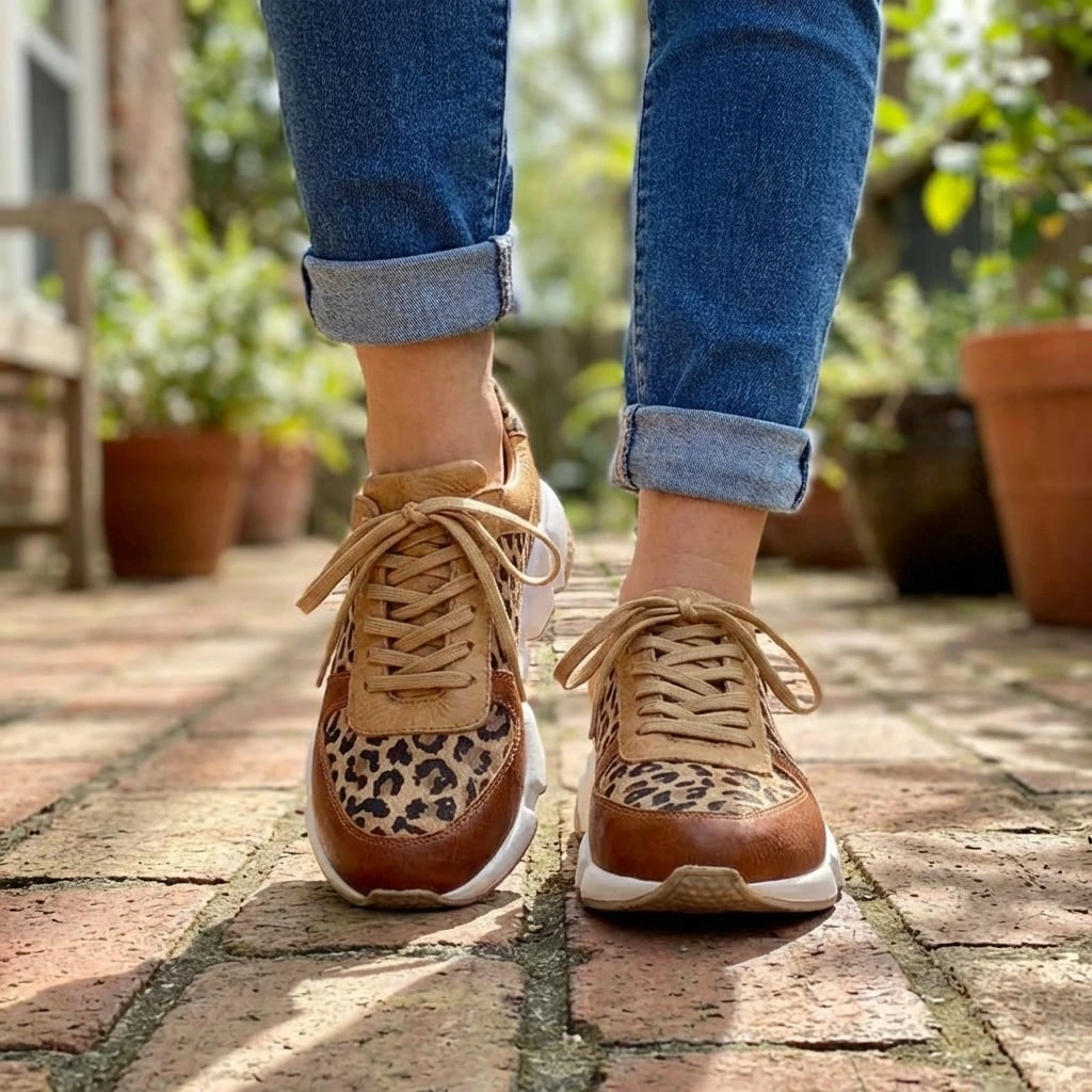 Trendy Leopard Lace Up Sneakers for Women
